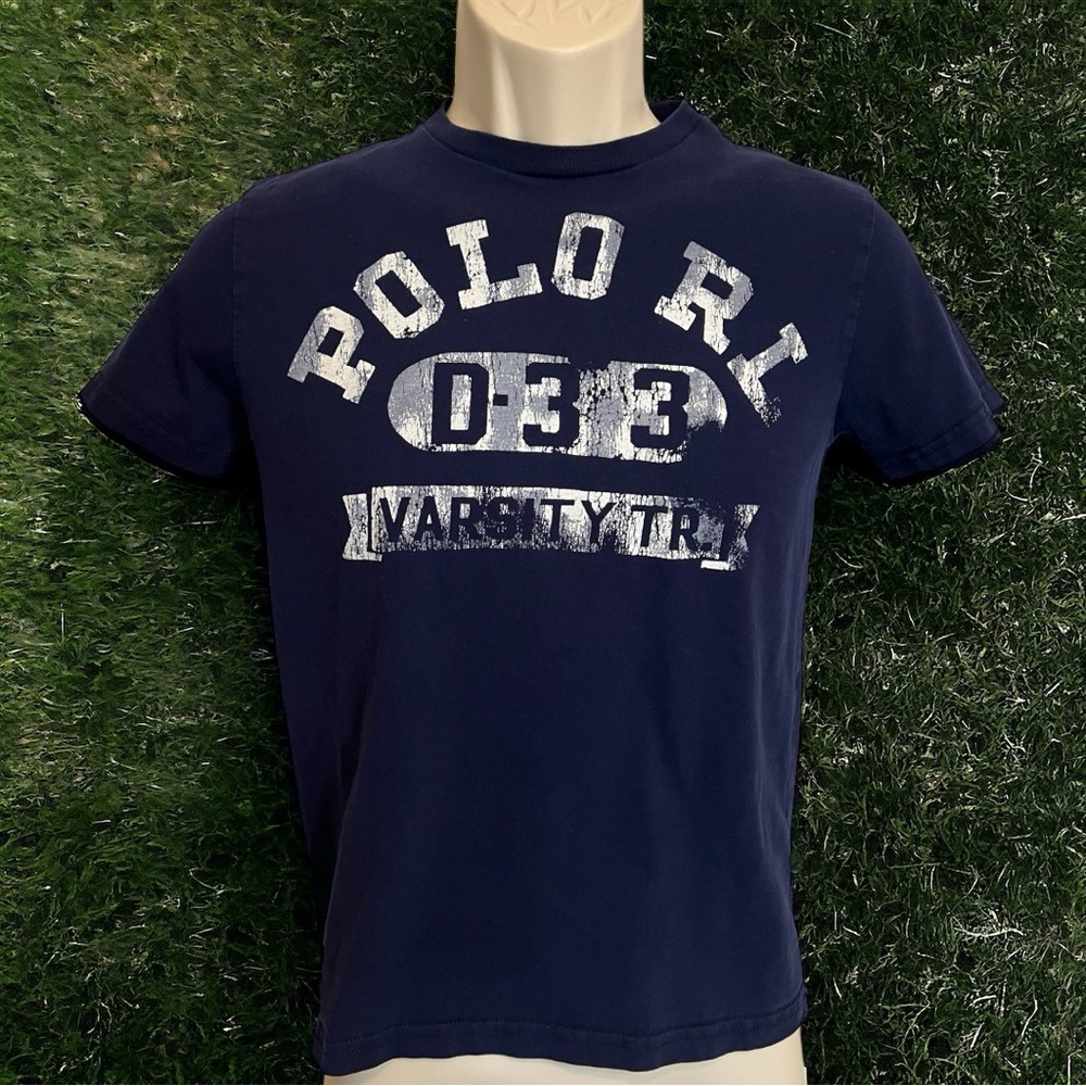 Navy Blue Ralph Lauren Polo graphic tee boys M (10/12)